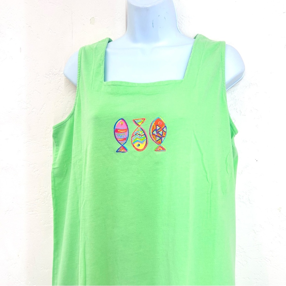 Fresh Produce Cotton Lime Green Maxi Tank Beach Dress Fish Print XL NWOT - Picture 3 of 11